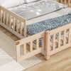 CAVINAS House-Shaped Headboard Floor Bed with Fence for Children, Twin Size Bed Frame, Wood Platform Bed with  Latched Door - 3 of 4