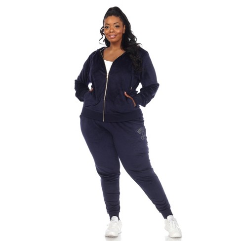 White Mark Plus Size 2 Piece Velour Tracksuit Set - Black