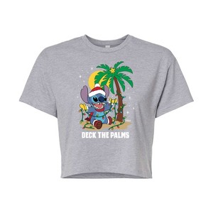 Women's - Lilo and Stitch - Deck the Palms Christmas Cropped Graphic T-Shirt - 1 of 4