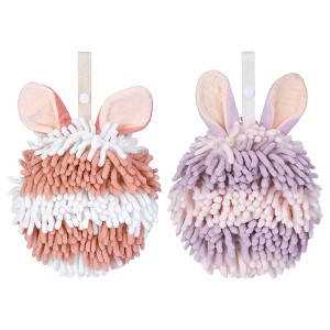 REGALWOVEN Cute Rabbit Shape Fluffy Chenille Soft Absorbent Hand Towel 2 Pcs - 1 of 4