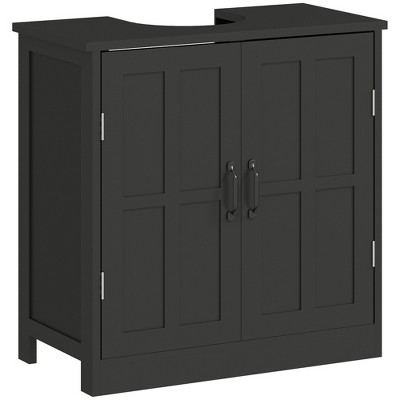 kleankin Pedestal Under-Sink Cabinet, Bathroom Storage Unit with Double Doors and Adjustable Shelf, Black