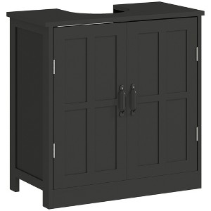 kleankin Pedestal Under-Sink Cabinet, Bathroom Storage Unit with Double Doors and Adjustable Shelf, Black - 1 of 4