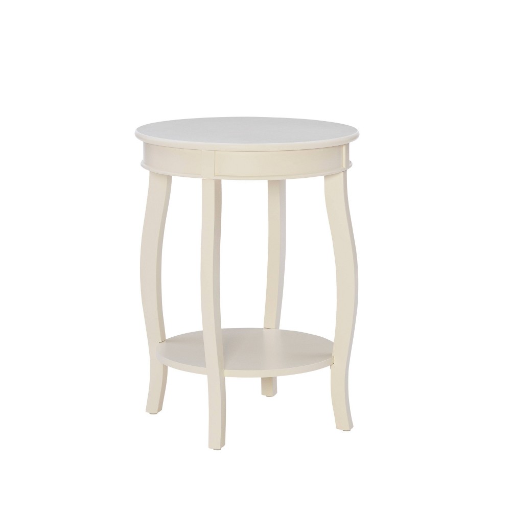18" Lindsay Traditional Round Wood Side Accent Table with Shelf Off White - Powell: Pine & MDF, Nautical Coastal Style