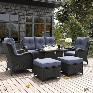 LayinSun Outdoor Patio Furniture Set, Black Rattan Wicker Sectional Swivel Rocker Chairs Sets with Ottomans, Swivel Glider Chair - 1 of 4