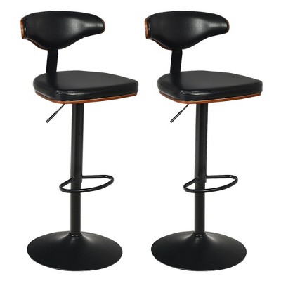 Costway Set of 2 Bentwood Barstool Height Adjustable Swivel Bar Stool Upholstered Black