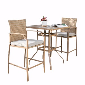 Barton 3-Piece Oakview Terrace Wood Grain Steel Frame Bar Height Patio Set with Cushions Set - 1 of 4