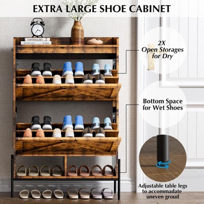 Shoe Cabinet with 2 Flip Drawers, Freestanding Entryway Shoe Storage Organizer, Narrow Rack Cabinet