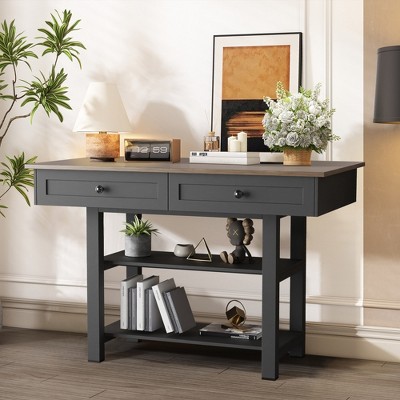 Bella Depot 52" Wood Console Table with Large Drawers and Open Shelves, Convertible Multi-function Dining Table