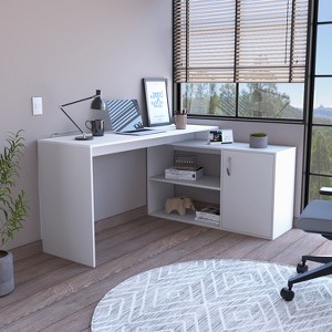 Gulches L-Shaped Home Office Desk - 59.64"W¡Á45.86"D¡Á30.11"H, 2 Open Shelves + 1 Cabinet (2 Interior Shelves), Corner-Friendly Extended Surface - 1 of 4