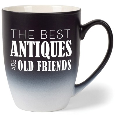 Elanze Designs The Best Antiques Are Old Friends Two Toned Ombre Matte Black and White 12 ounce Ceramic Stoneware Coffee Cup Mug