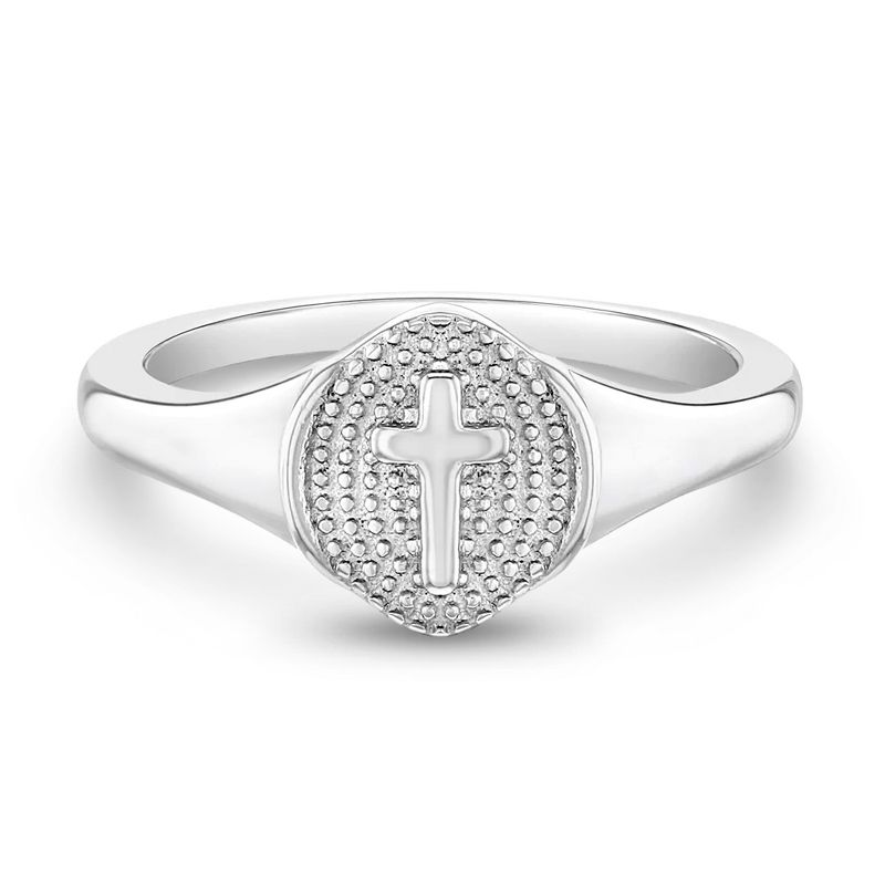 Girl's Signet Cross Sterling Silver Ring - In Season Jewelry, 1 of 6