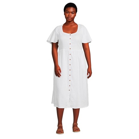Lands' End Women's Plus Size Linen Sweetheart Button Front Midi Dress - 2x  - White : Target