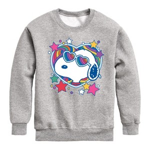 Boys' - Peanuts - Snoopy Groovy Heart Graphic Long Sleeve Fleece Sweatshirt - 1 of 4