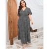 Women Plus Size Wrap Maxi Dress Short Flutter Sleeves Empire Waist Split A Line Boho Casual Dress - 4 of 4