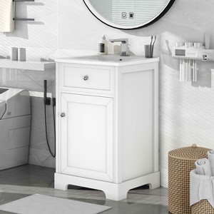 MAYEERTY 20" Bathroom Vanity with Sink Soft Closing Door Storage Rack Adjustable Shelf Gray - 1 of 4