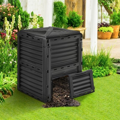 Black 80-Gallon Outdoor Compost Bin with Lid and Exit Door