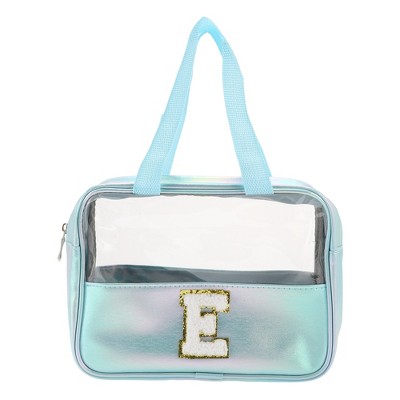 Unique Bargains Women's Clear Letter E Makeup Bag Blue 1 Pc