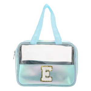 Unique Bargains Women's Clear Letter E Makeup Bag Blue 1 Pc - 1 of 3