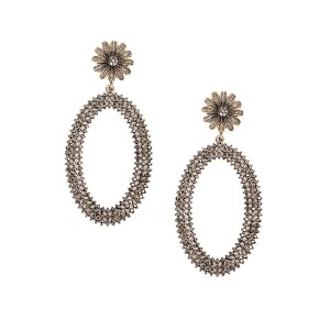SOHI Women's Antique Silver Maxi Daisy Intricate Oval Drop Earrings - 1 of 4