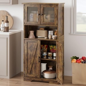 Acekool 54" Farmhouse Bathroom Cabinet with Glass Doors, Adjustable Shelves & Freestanding Storage – Pantry for Kitchen, Living & Dining Room - 1 of 4