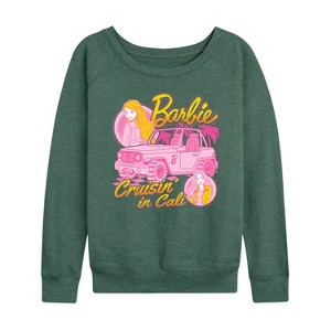 Women's - Barbie - Cruisin In Cali Lightweight French Terry Wide Neck Long Sleeve Shirt - 1 of 4
