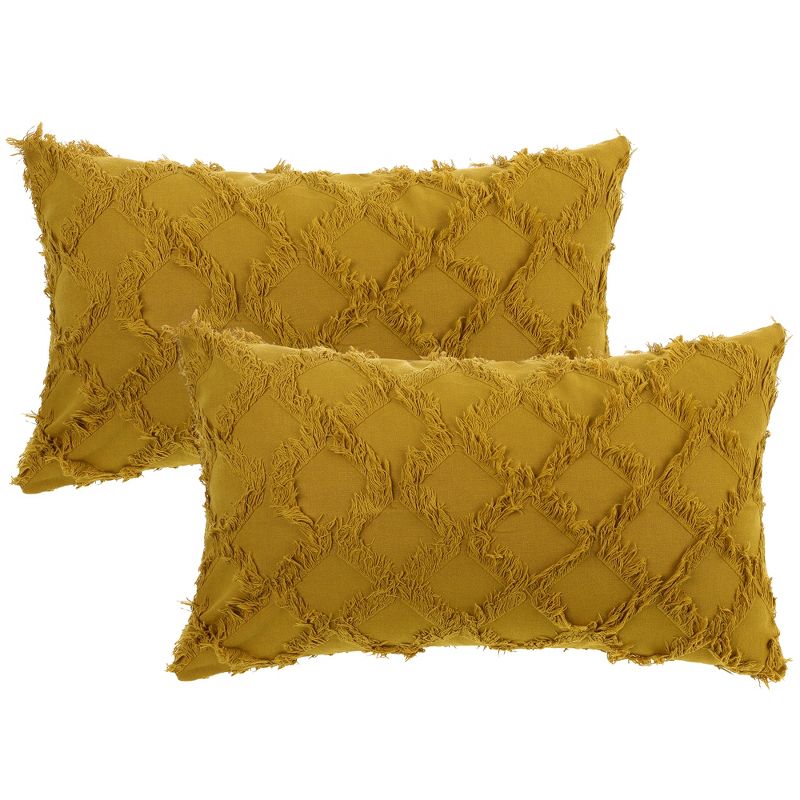 Unique Bargains Sofa Decorative Soft Cozy Neutral Solid Color Cut Flower Checkered Throw Pillow Covers 2 Pcs, 1 of 7