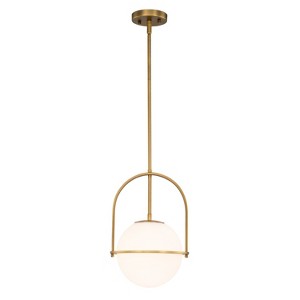 C Cattleya 1-Light Antique Brass Sphere Shaded Pendant Light with Opal Glass Shade for Island,Living Room - 1 of 4