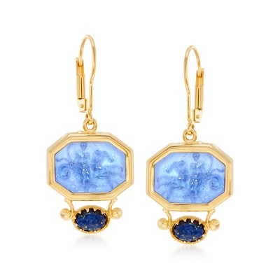Ross-Simons Italian Tagliamonte Blue Venetian Glass Intaglio and Lapis Drop Earrings in 18kt Gold Over Sterling