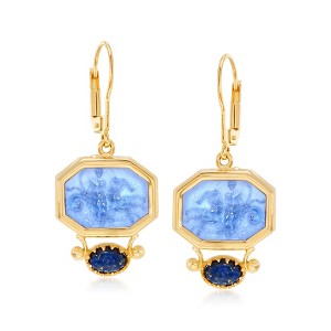 Ross-Simons Italian Tagliamonte Blue Venetian Glass Intaglio and Lapis Drop Earrings in 18kt Gold Over Sterling - 1 of 4