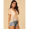 Allegra K Women's Summer Short Flare Sleeve Deep V Neck Sheer Floral Blouse - 2 of 4