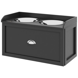 DSVIMOY Large Elevated Dog Bowls with Storage, Raised Dog Bowl Stand, Black, 23.5"*11.8"*14.3" - 1 of 4