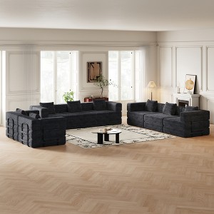 8-Seater Corduroy Fabric Folding Convertible Sofa Bed with Side Storage Pockets, Cushions Included, Space-Saving for Living Room, Bedroom, and Study - 1 of 4