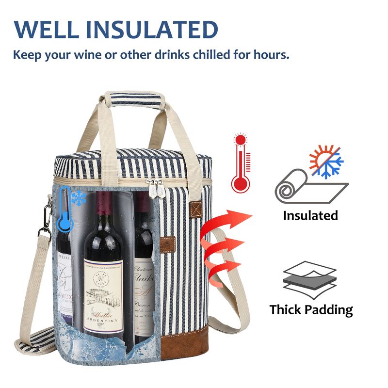 Tirrinia 6 Bottle Wine Cooler Bag - Insulated Padded Portable Versatile Wine Gift carrier Tote Bag for Travel, BYOB Restaurant, Party, Black, 3 of 8