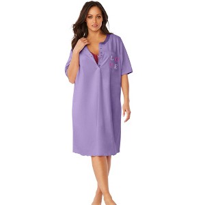 Dreams & Co. Plus Size Satin Trim Cotton Sleepshirt - 1 of 4