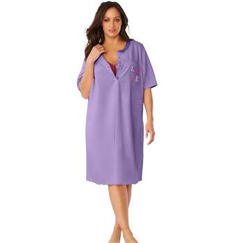 Dreams & Co. Women's Plus Size Satin Trim Cotton Sleepshirt