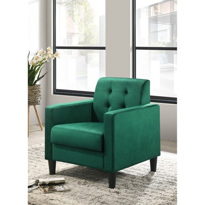 Velvet Accent Armchair with Tufted Back, Full Foam Seat and Square Arms for Living Room