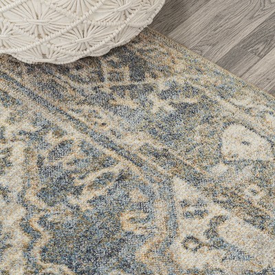 Pavel Blue and Cream 4' x 6' Washable Medallion Rug