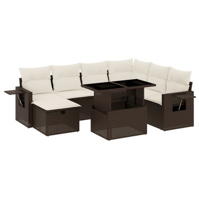 vidaXL 8 Piece Patio Sofa Set with Cushions Brown and Cream Poly Rattan