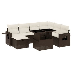 vidaXL 8 Piece Patio Sofa Set with Cushions Brown and Cream Poly Rattan - 1 of 4