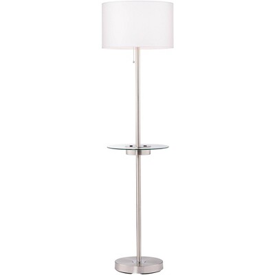 Silver Brushed Nickel Floor Lamp with Glass Tray and USB Port