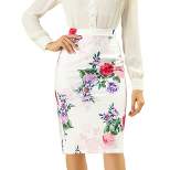 Allegra K Women's Floral Elastic Waistband Bodycon Pencil Skirt with Back Slit