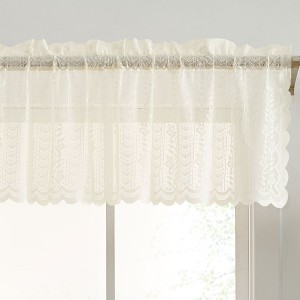 HLC.ME Sophia Floral Rod Pocket Lace Sheer Short Valance for Small Windows, Kitchen and Bathroom - 54 W x 18 L - 1 of 4