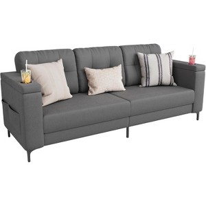 Acekool Modern Sofa Bed, 3-Seat Couch with Storage Armrests, Side Pockets & Cup Holder, Upholstered Sleeper for Living Room or Apartment - 1 of 4