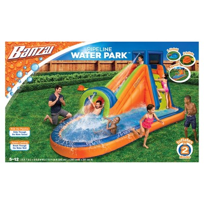 Banzai Inflatable Multi-Color Water Park with Slide and Pool