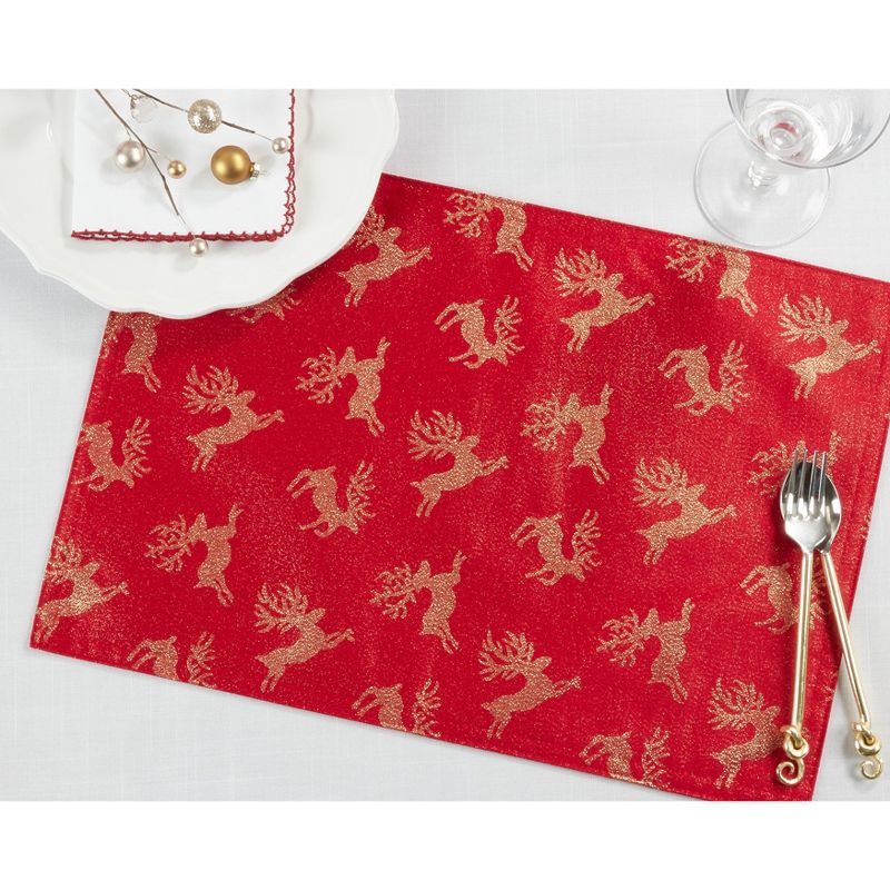 Saro Lifestyle Reindeer Placemat, 13"x19" Oblong, Red (Set of 4), 4 of 5