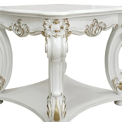Antique Pearl Square End Table with Scrolled Legs