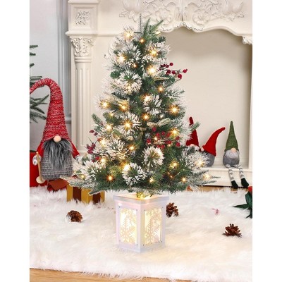 3FT Pre-Lit Artificial Christmas Tree,Tabletop Christmas Tree with Pine Cones