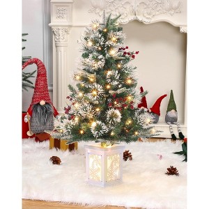 3FT Pre-Lit Artificial Christmas Tree,Tabletop Christmas Tree with Pine Cones - 1 of 4