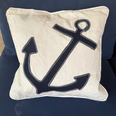Square Anchor Toss Indoor Throw Pillow Ivory/Blue - Room