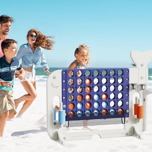 NAYSAYE 4 in 1 Giant Game Set Connect Four Basketball Ring Toss Golf Beach Outdoor Fun for Kids, White+Purple, 35.04"*5.91"*24.41" - 1 of 4